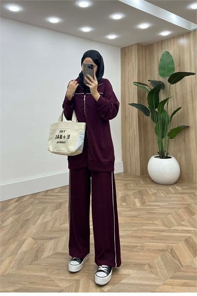 Biyeli Dik Yaka Spor Takım Mürdüm