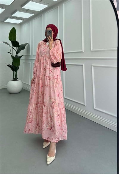Desenli Mango Elbise Pembe