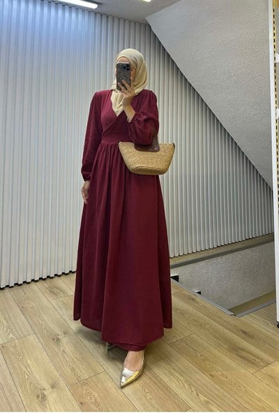 Kimono Kapama Müslin Elbise Bordo