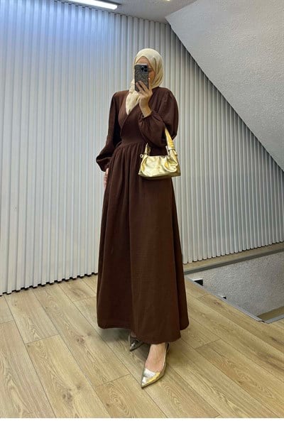 Kimono Kapama Müslin Elbise Kahve