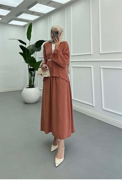 Kolu İp Detaylı Kimono Takım Somon