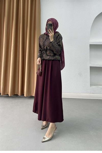 Krinkıl Dokulu Bol Paça Rahat Pantalon Mürdüm