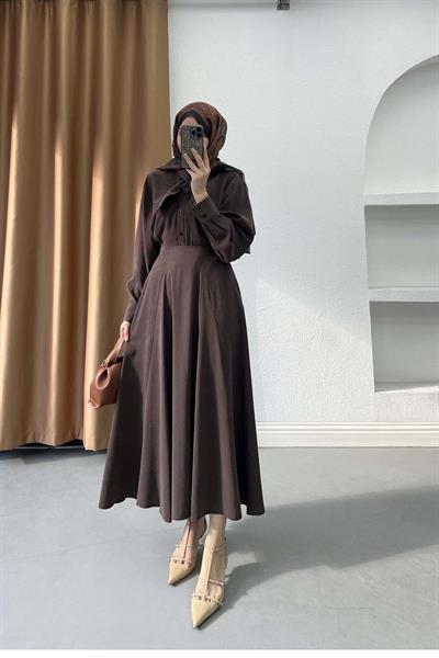 Minimal Fular Yakalı Takım Kahve