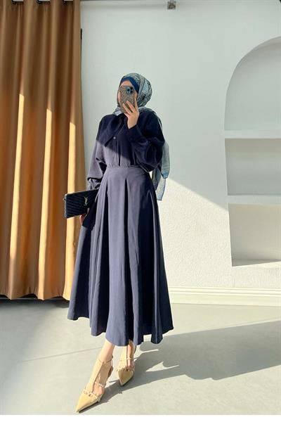 Minimal Fular Yakalı Takım Lacivert