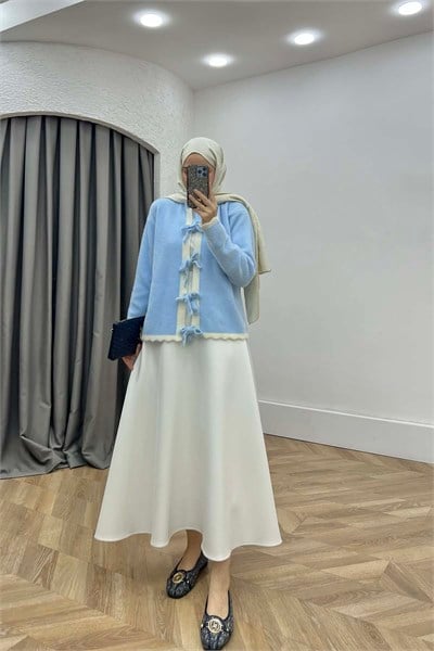Önü Bağlamalı Bisiklet Yaka Angora Hırka Bebe Mavi