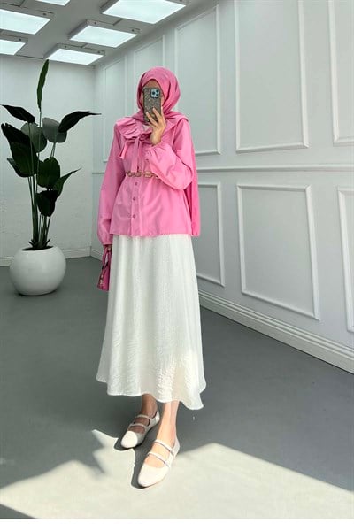 Retro Yaka Tasarımlı Gömlek Pembe