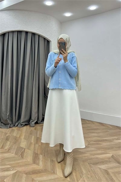 Taşlı ve Çiçek İşlemeli Angora Hırka Bebe Mavi