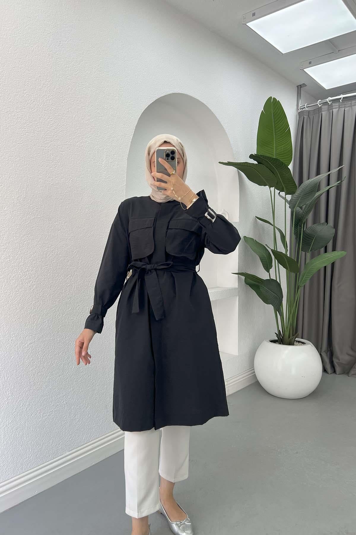 Apolet Detaylı Tunik Siyah