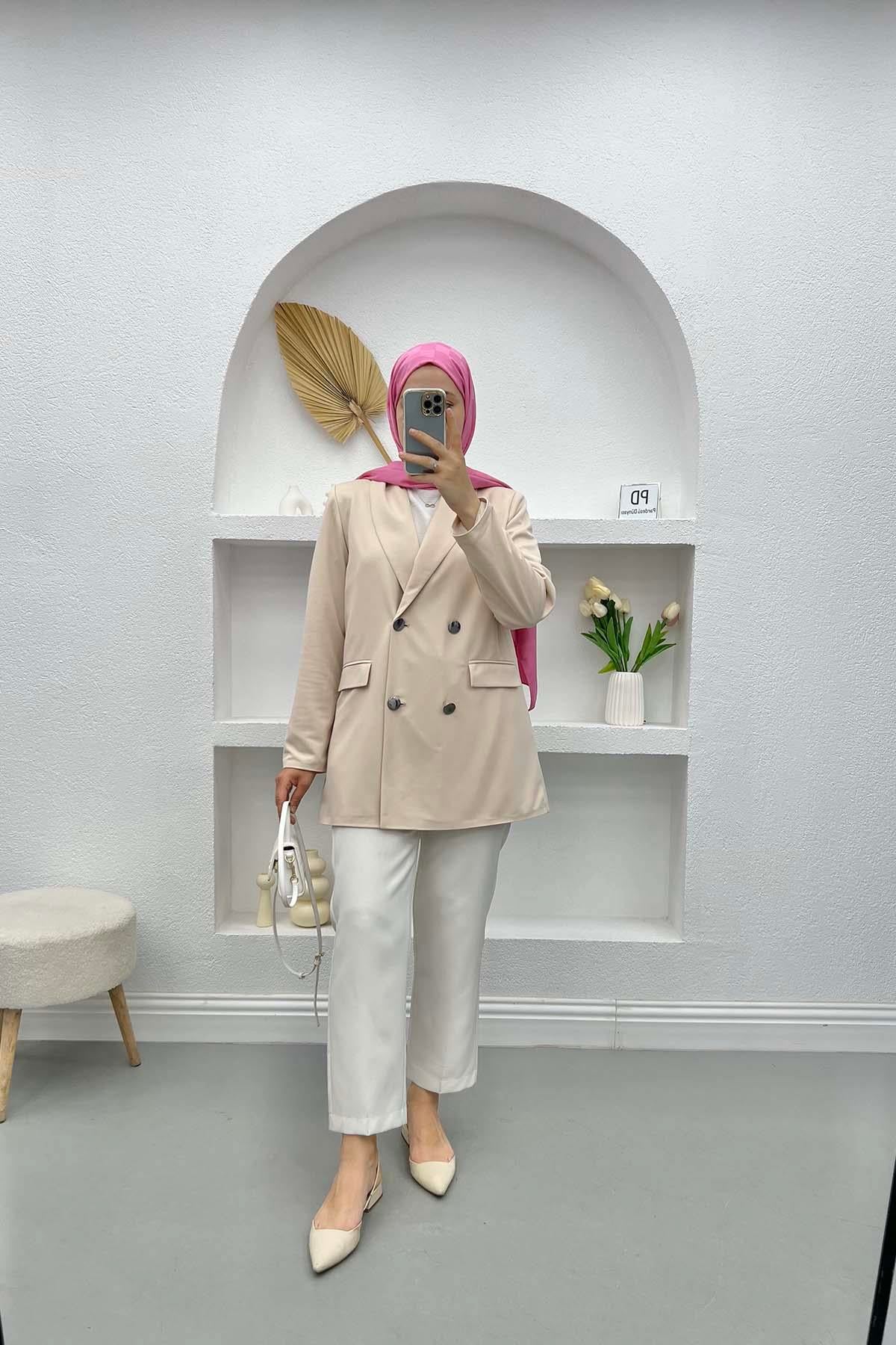 Astarlı Blazer Ceket Ekru