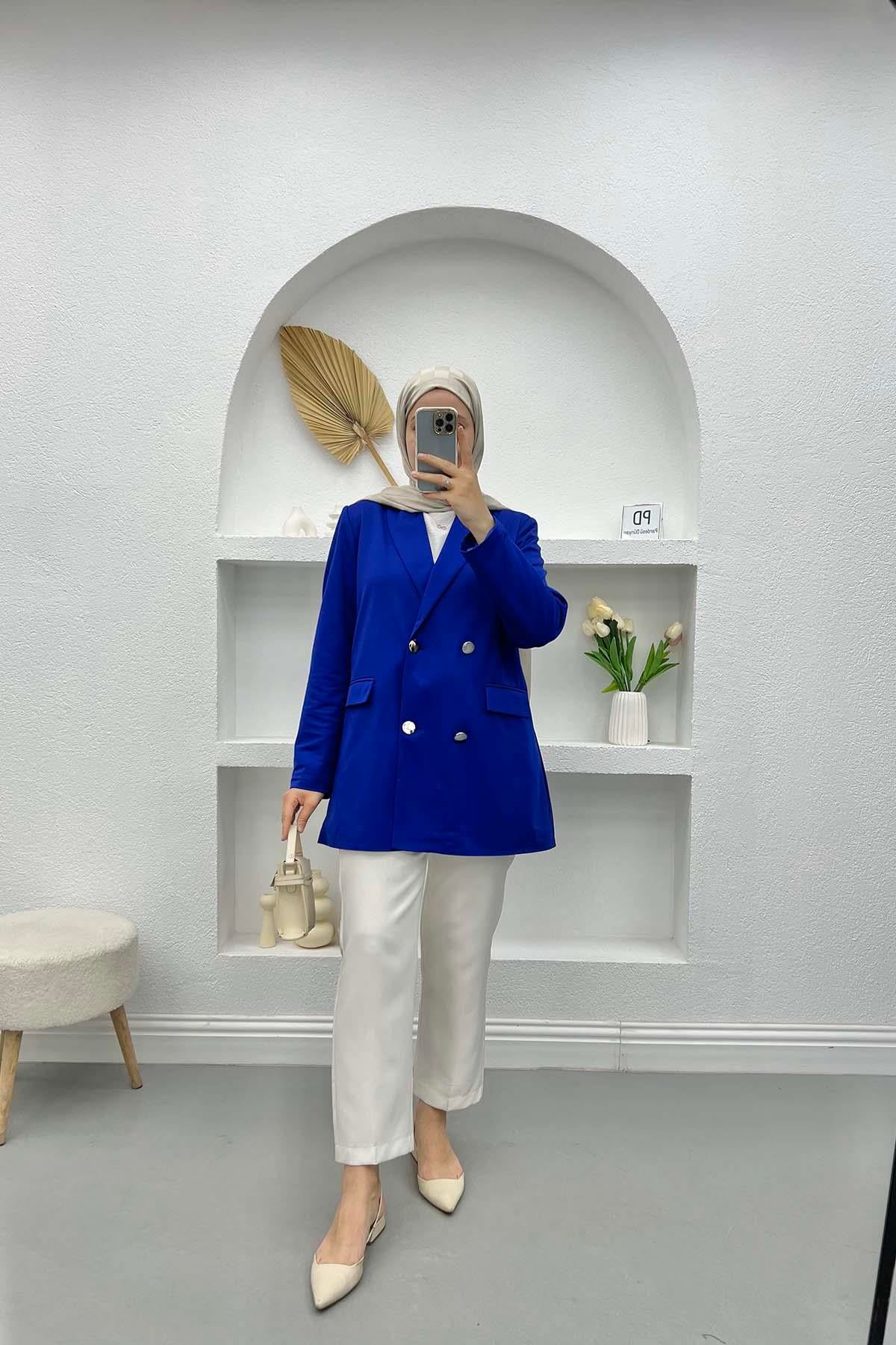 Astarlı Blazer Ceket Saks Mavi