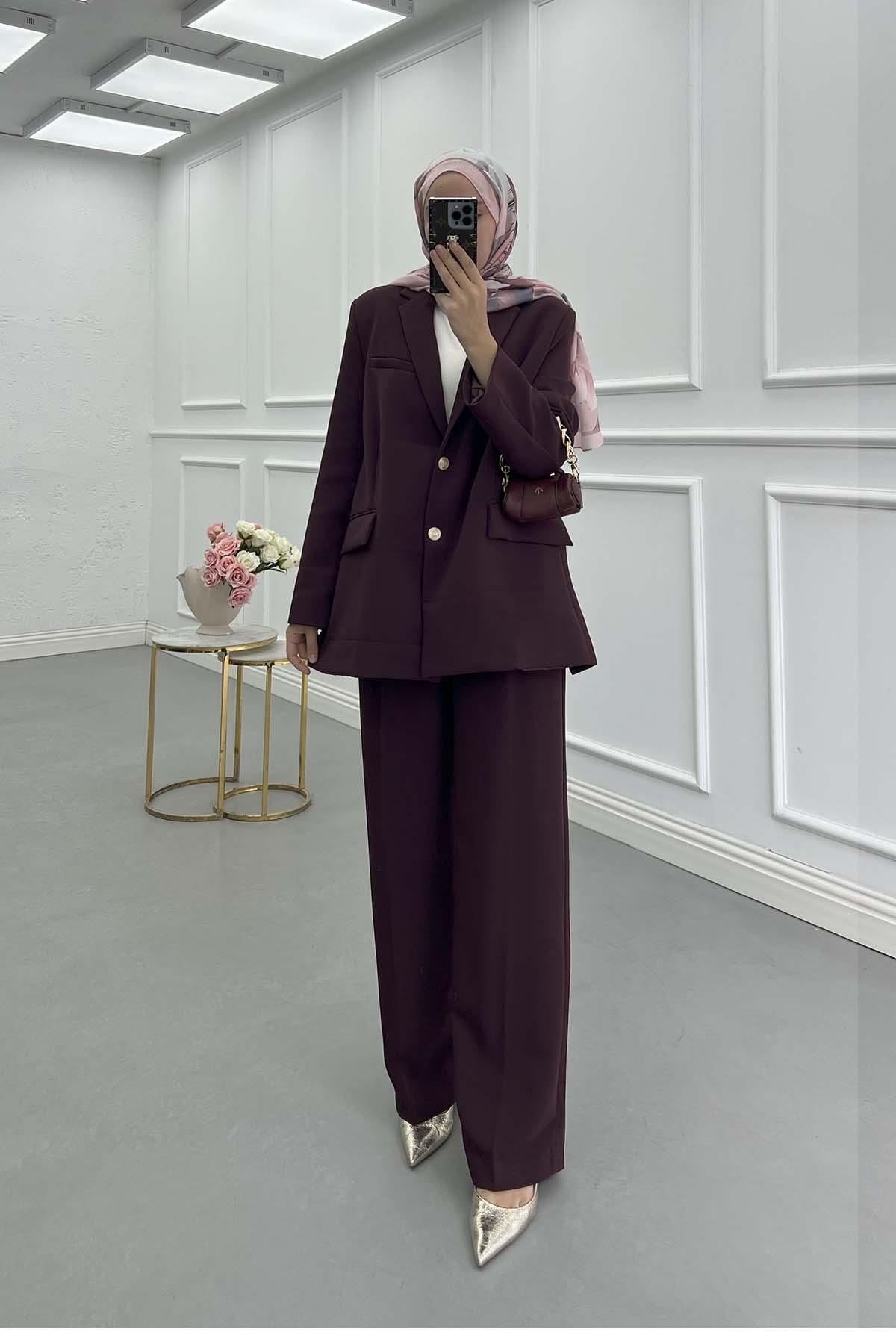Astarlı Ceket Pantalon Takım Mürdüm