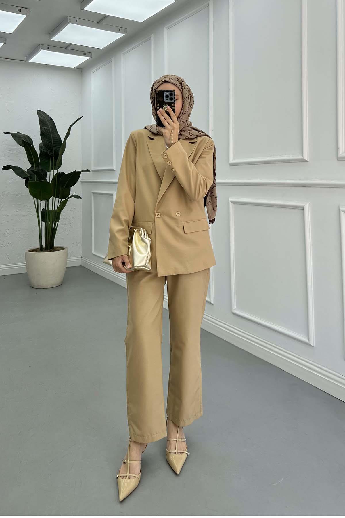 Astarlı Ceket Takım Camel