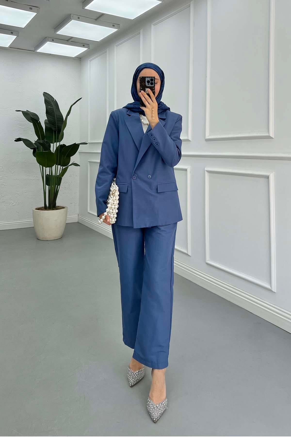 Astarlı Ceket Takım İndigo