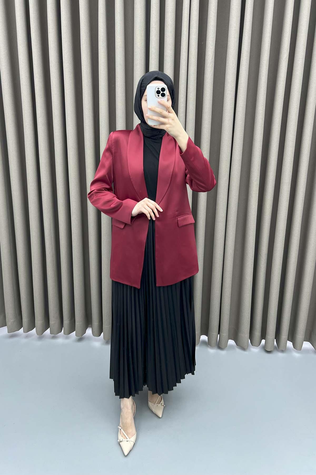 Astarlı Saten Ceket Bordo