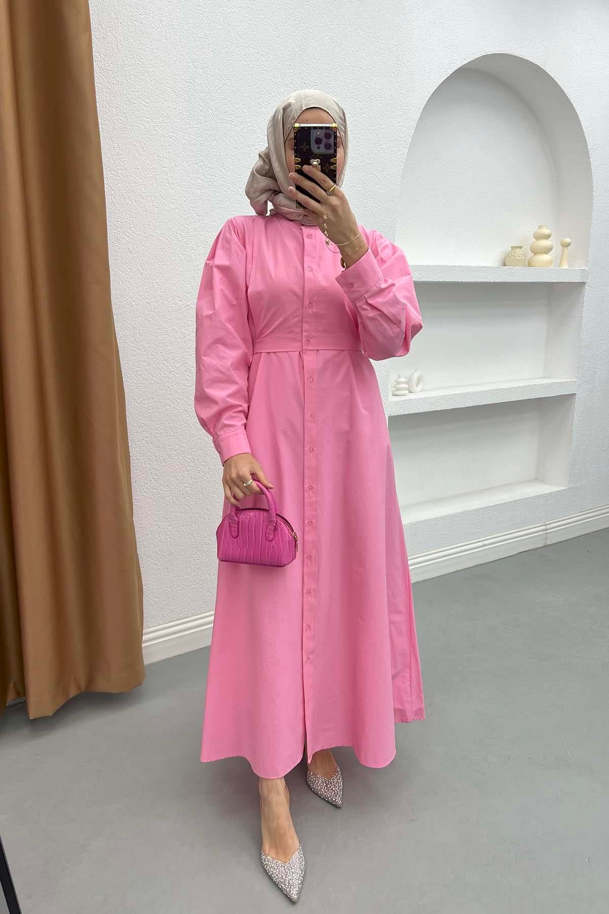 Bağlama Detaylı Elbise Pembe