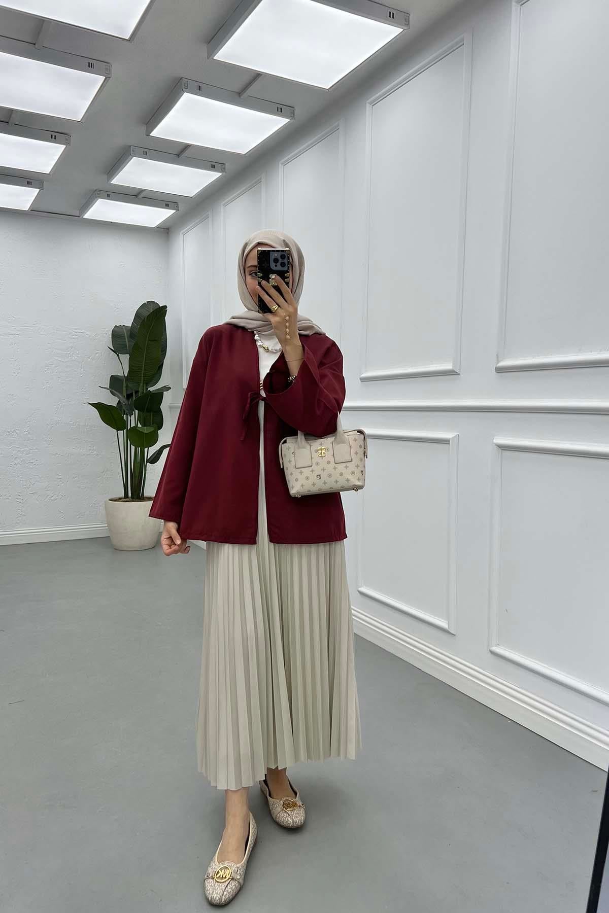 Bağlama Detaylı Kimono Bordo
