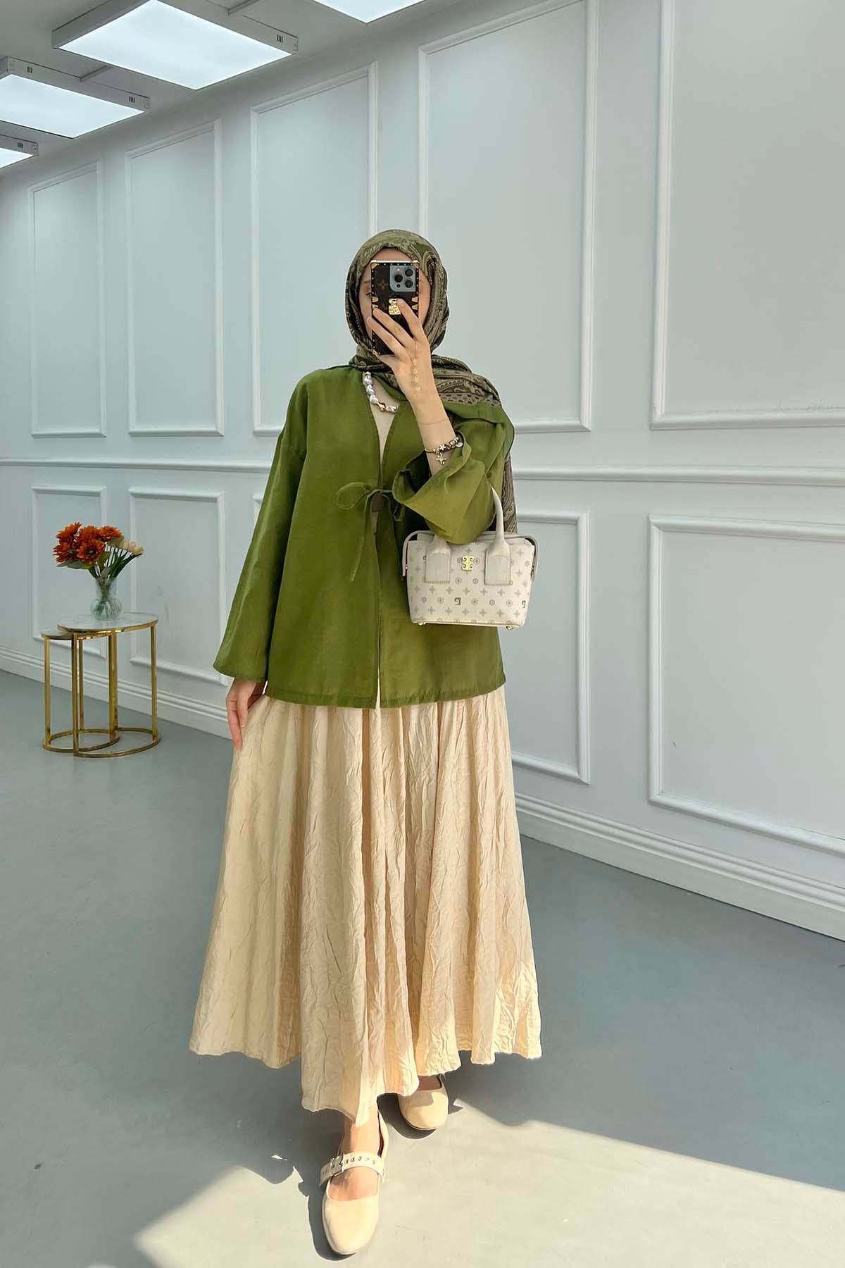 Bağlama Detaylı Kimono Yeşil