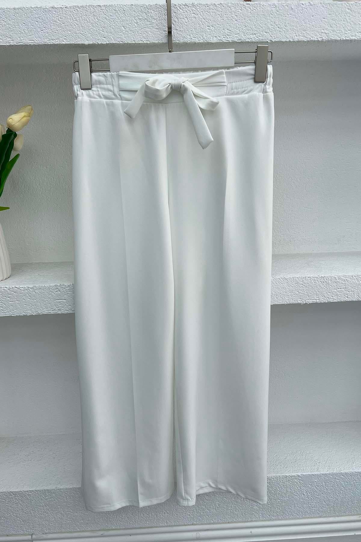 Bağlama Detaylı Pantolon Beyaz