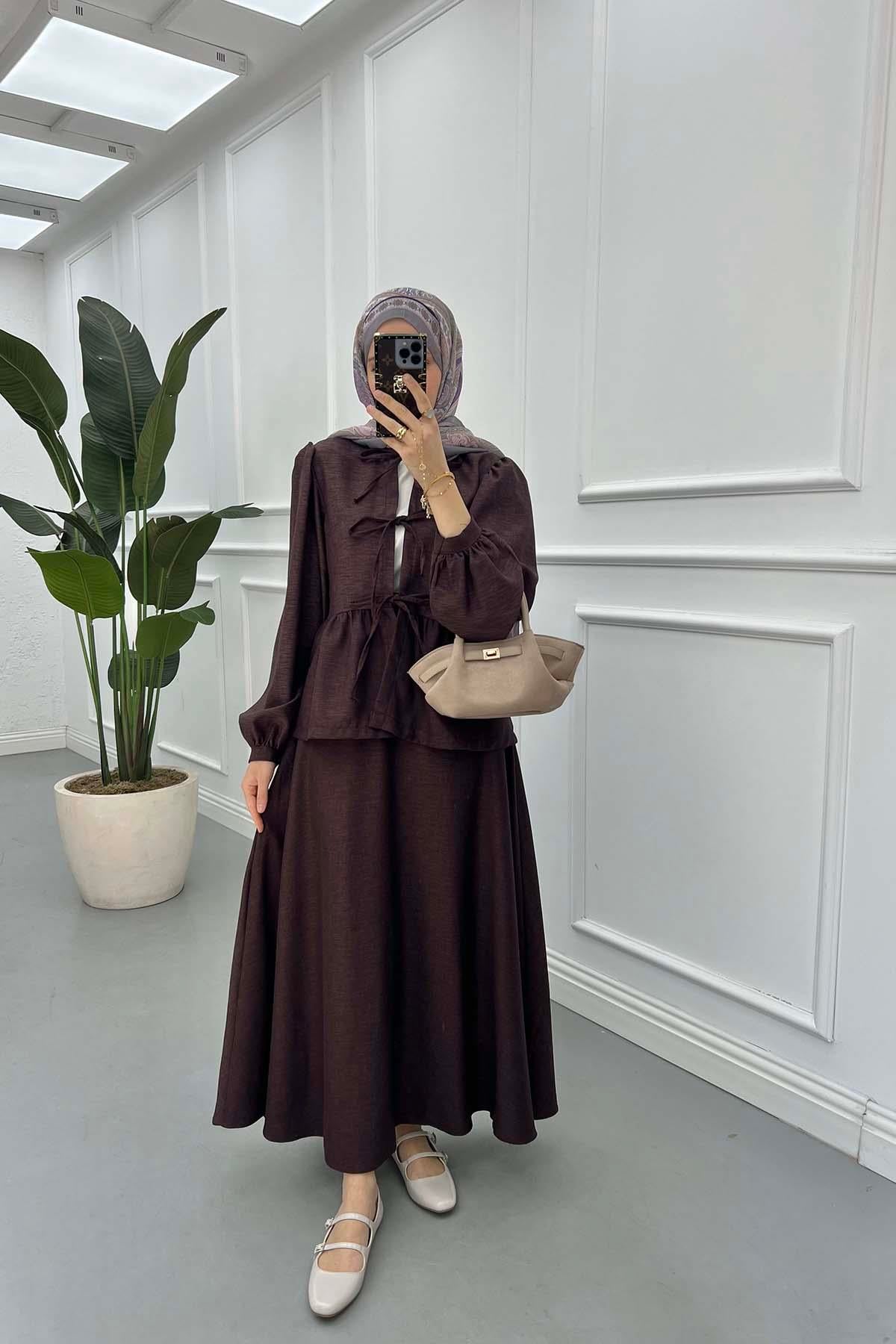 Bağlamalı Etek Takım Mürdüm