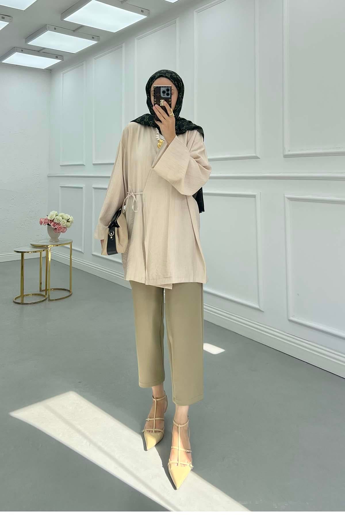 Bağlamalı Kimono Bej
