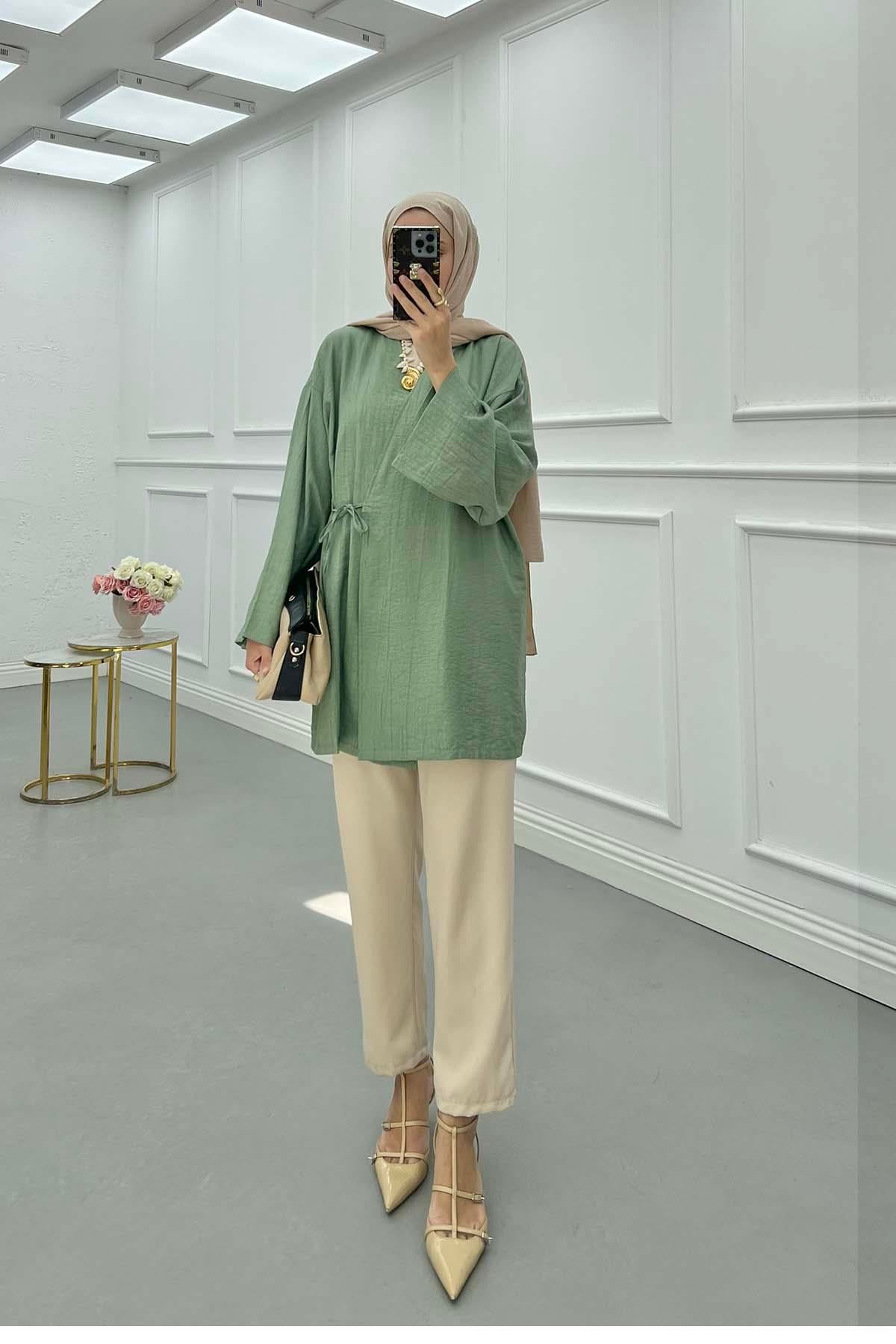 Bağlamalı Kimono Çağla Yeşili