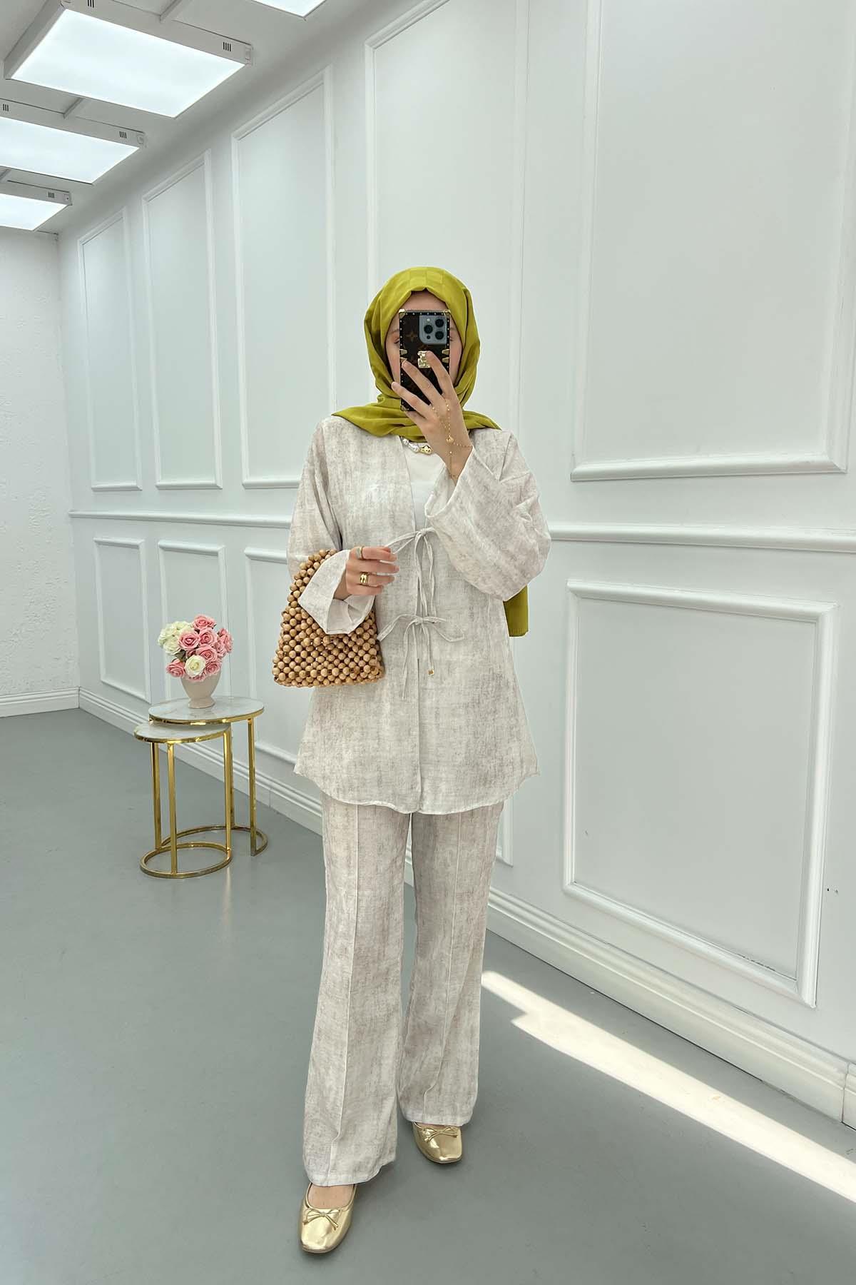 Bağlamalı Viral Kimono Takım Taş