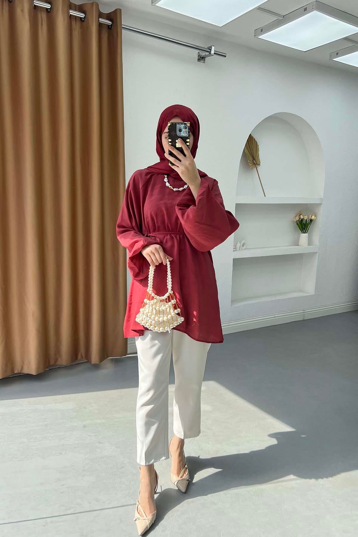 Balon Kol Tunik Bordo