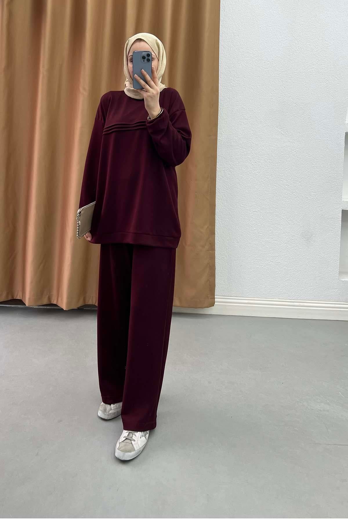 Basic Çizgili Rahat Kesim Takım Mürdüm