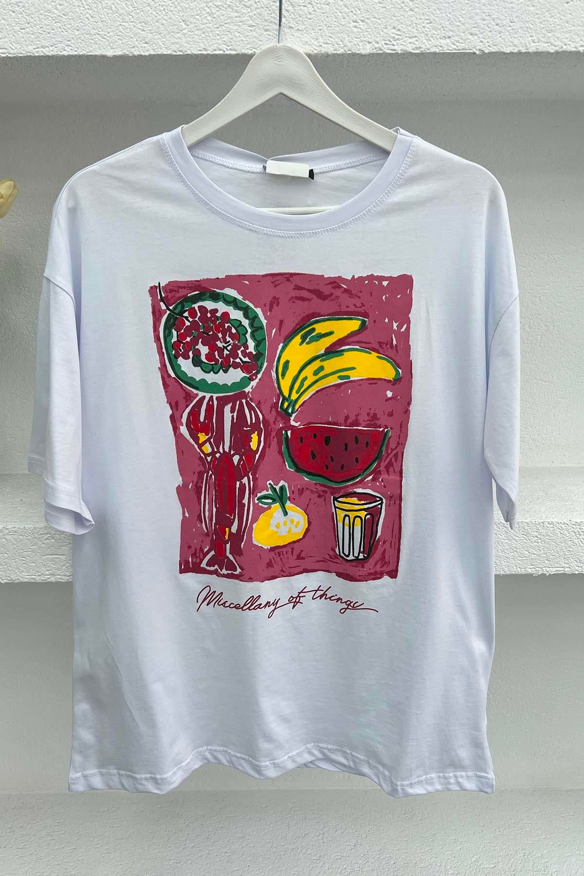 Baskılı T-Shirt Beyaz
