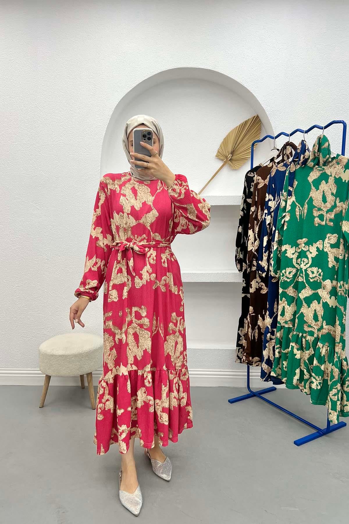 Batik Desen Elbise Fuşya