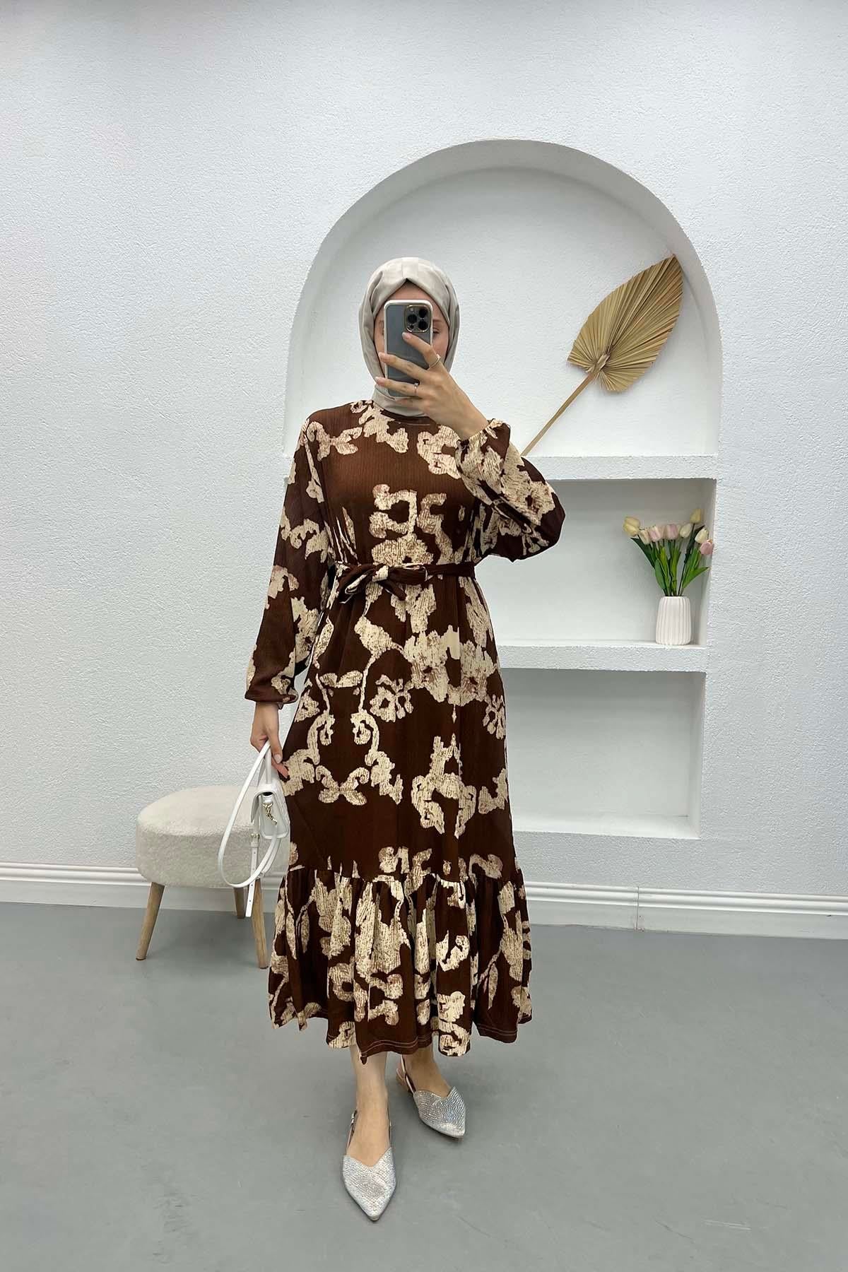 Batik Desen Elbise Kahve