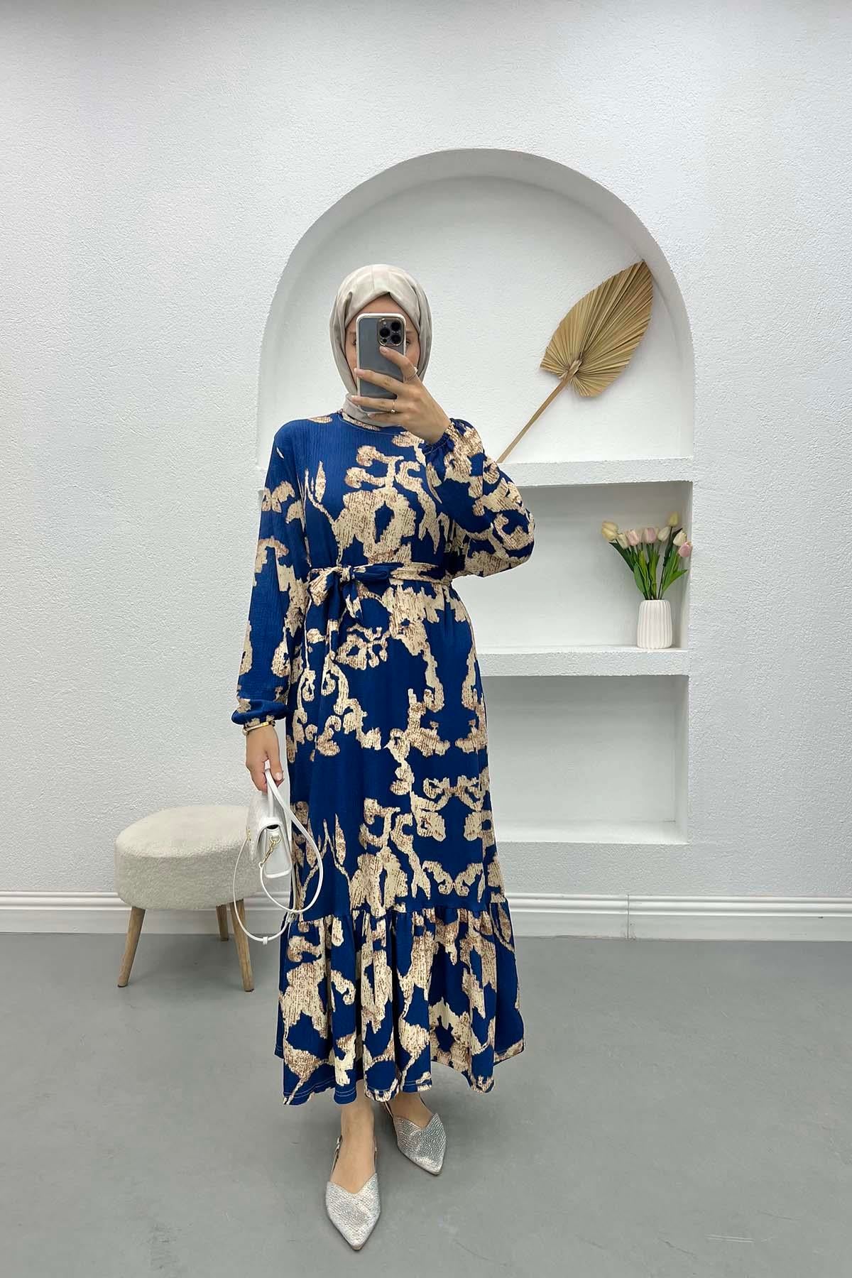 Batik Desen Elbise Lacivert