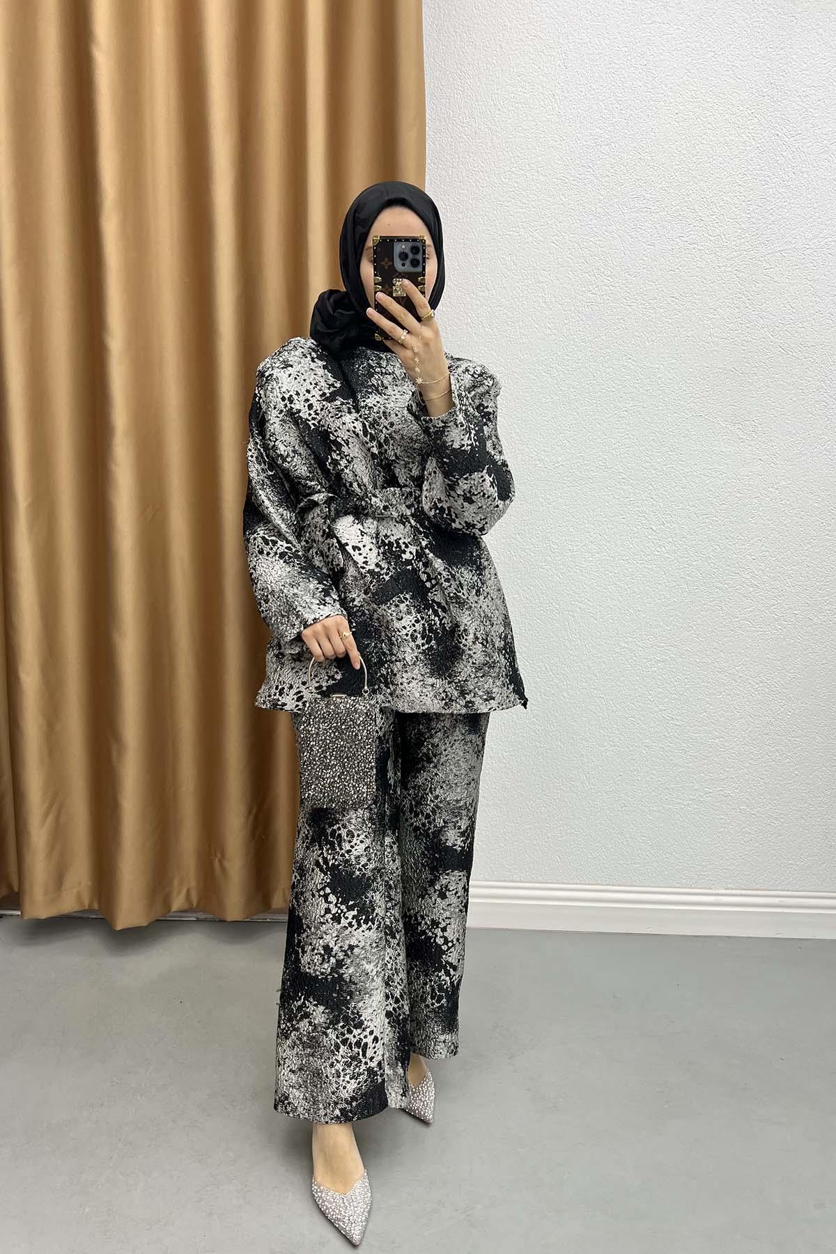 Batik Desen Jakarlı Takım Siyah