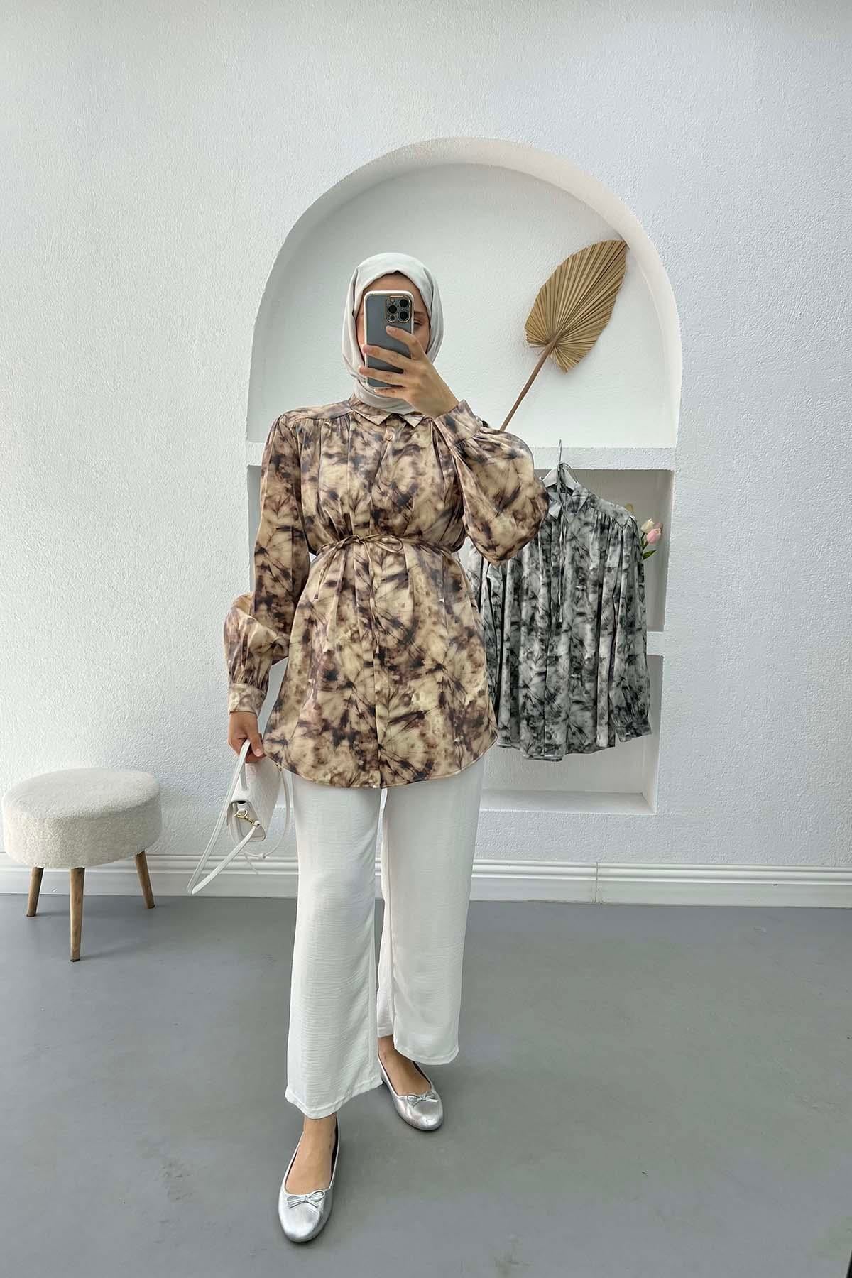 Batik Desen Parlak Bluz Kahve