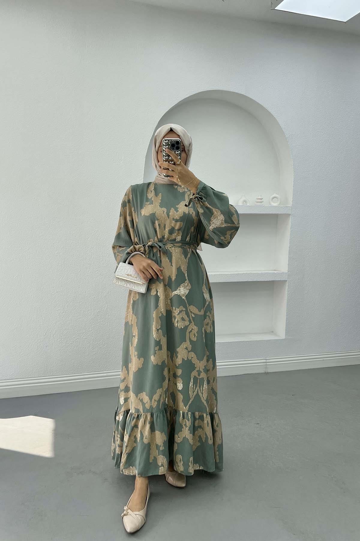 Batik Desenli Elbise Yeşil