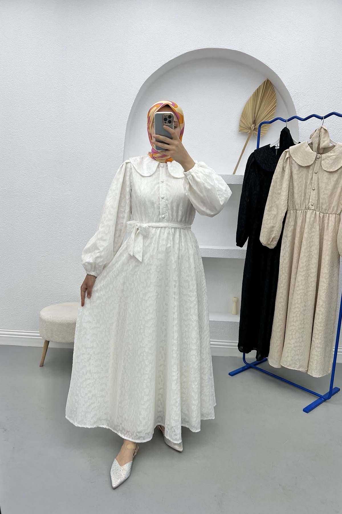 Bebe Yaka Prenses Elbise Beyaz