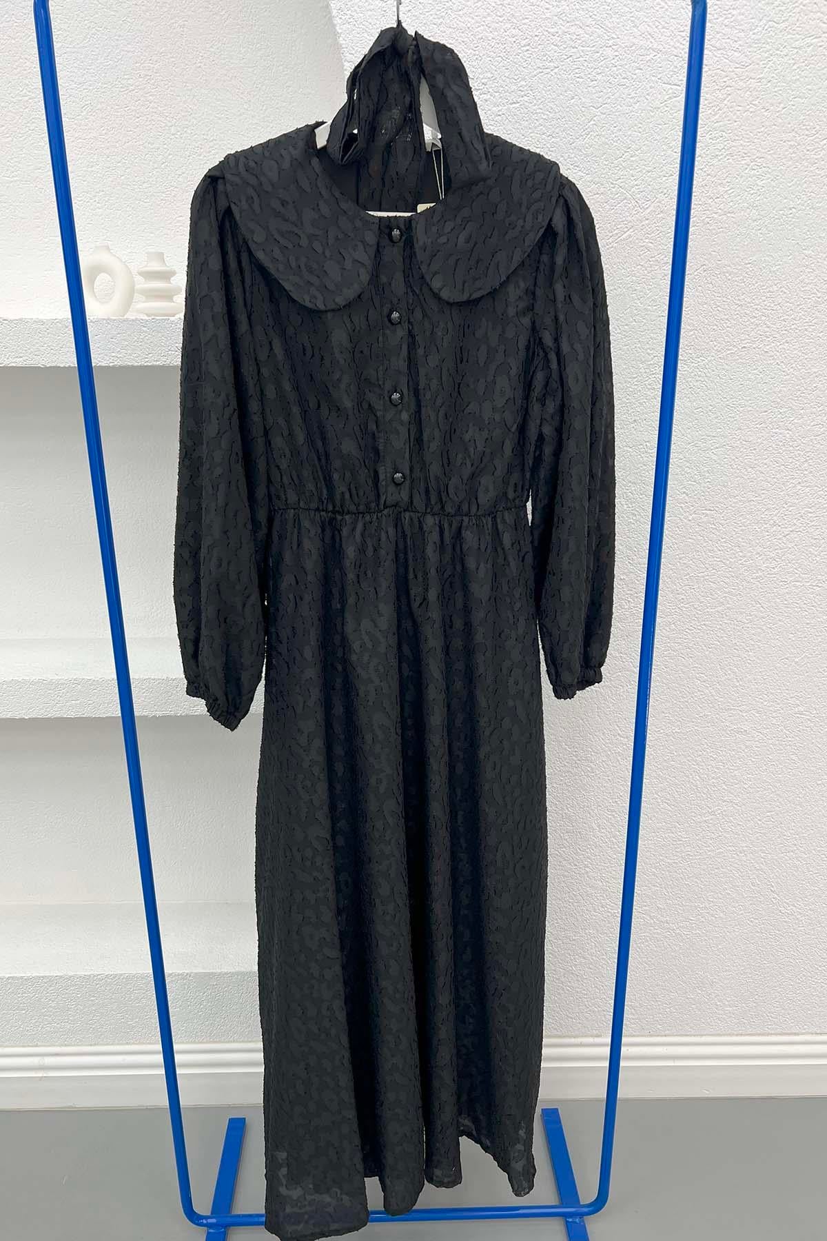 Bebe Yaka Prenses Elbise Siyah