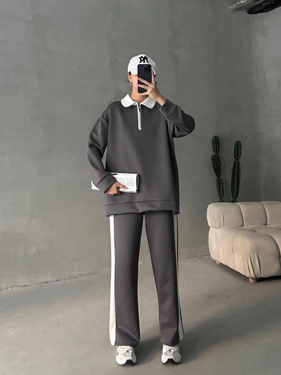 Bebe Yaka Şeritli  Takım Antrasit