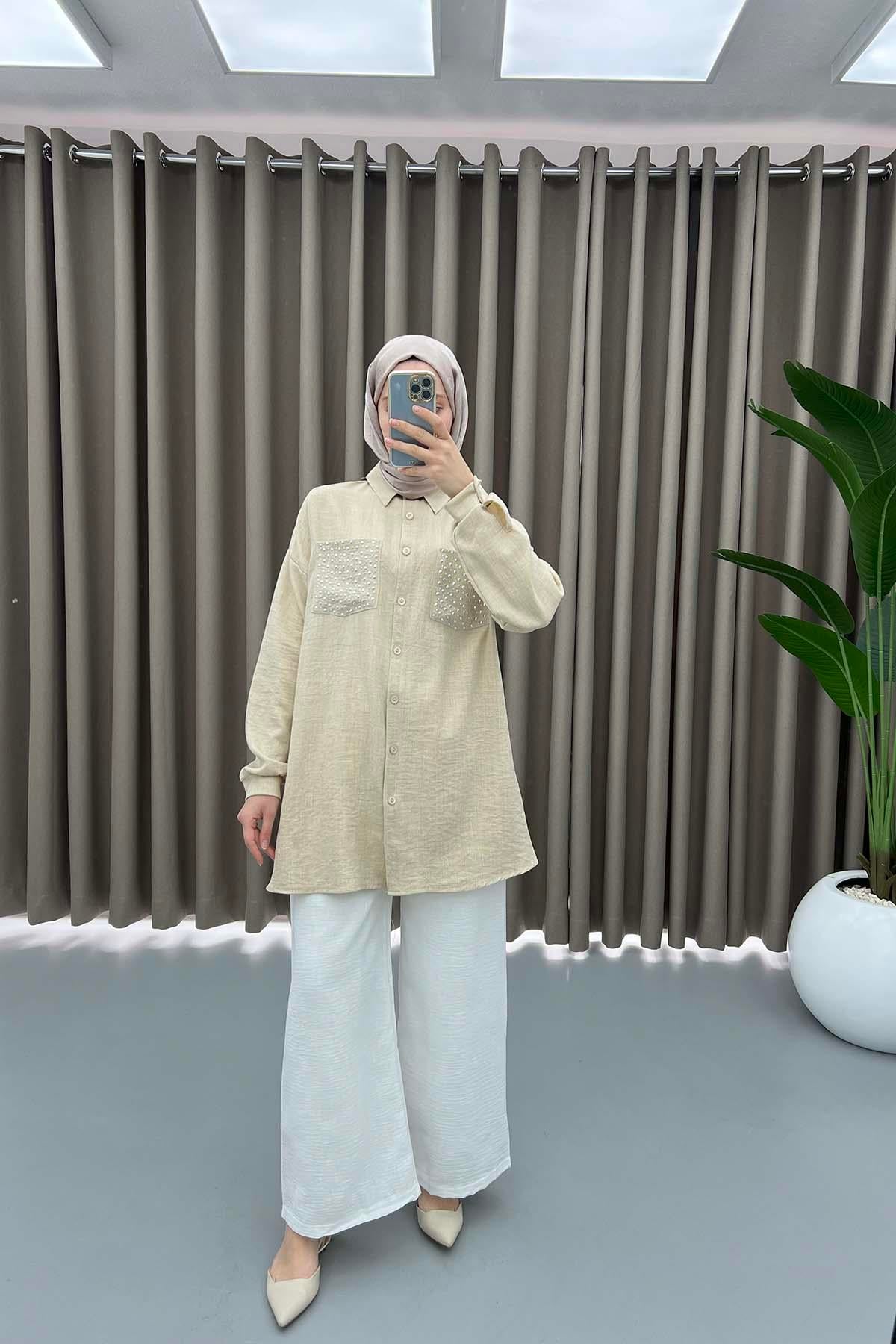 Bel Bağlamalı Pantolon Beyaz