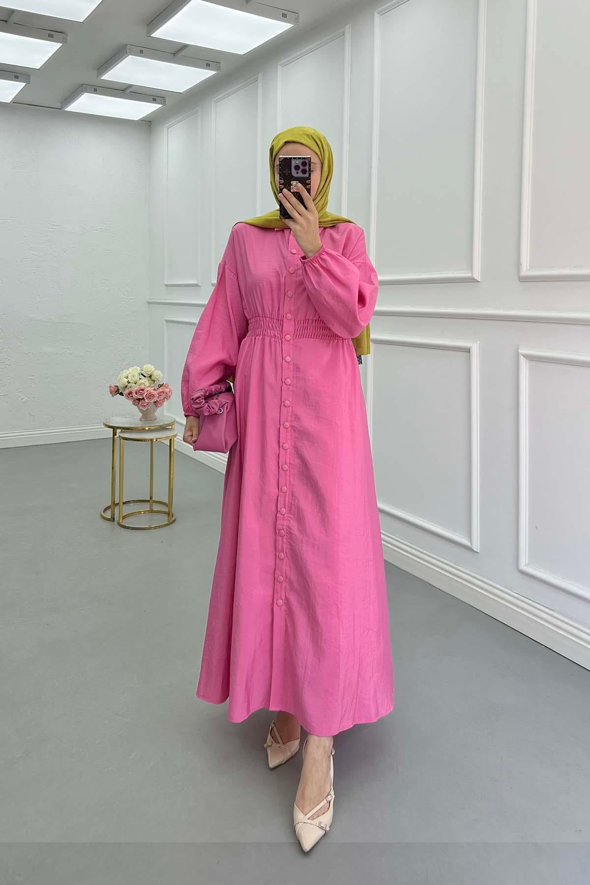 Beli Bastikli Paraşüt Elbise Pembe