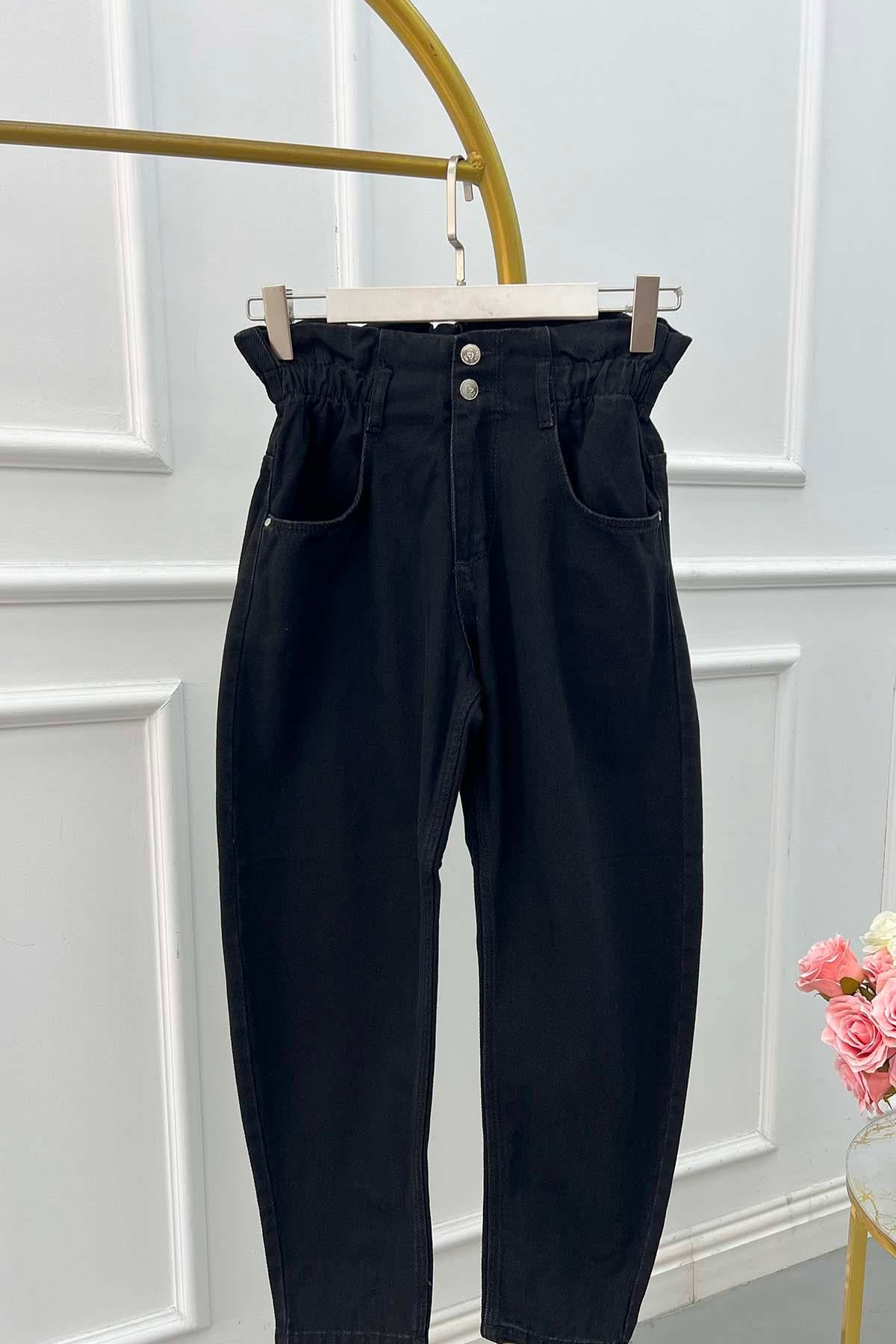 Beli Lastikli Denim Pantolon Siyah