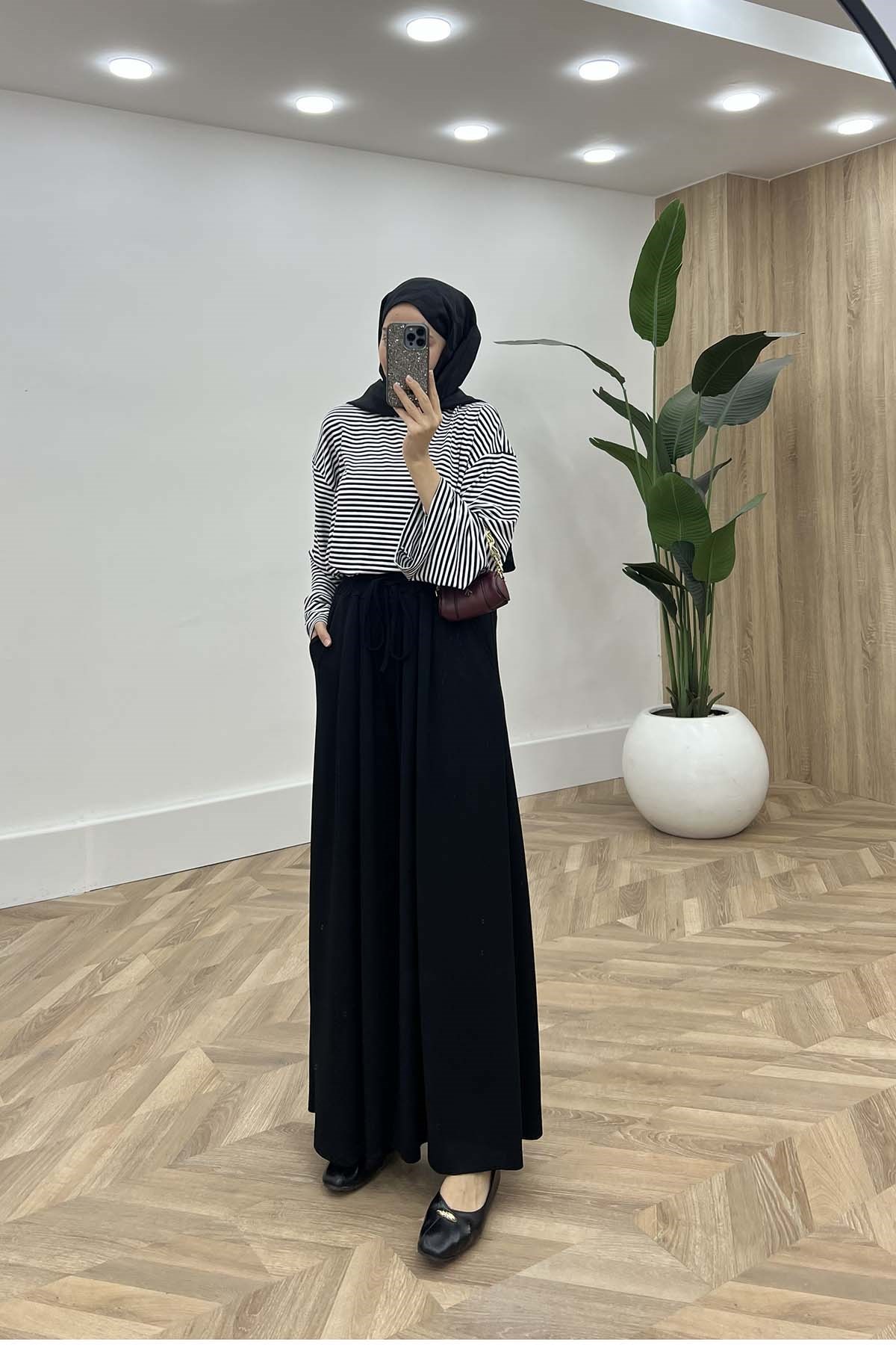 Beli Lastikli Rahat Kalıp Oysh Pantalon Siyah