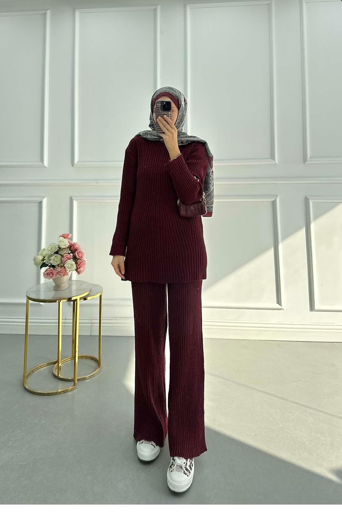 Bisiklet Yaka Triko Takım Bordo