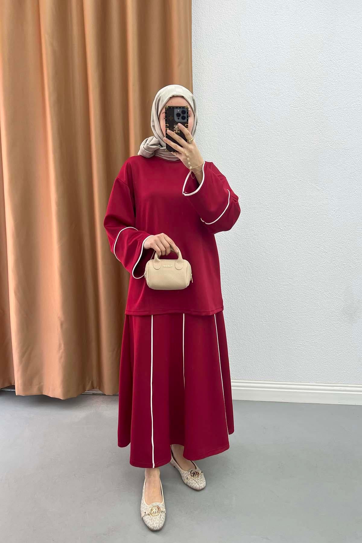 Biyeli Etekli Scuba Takım Bordo