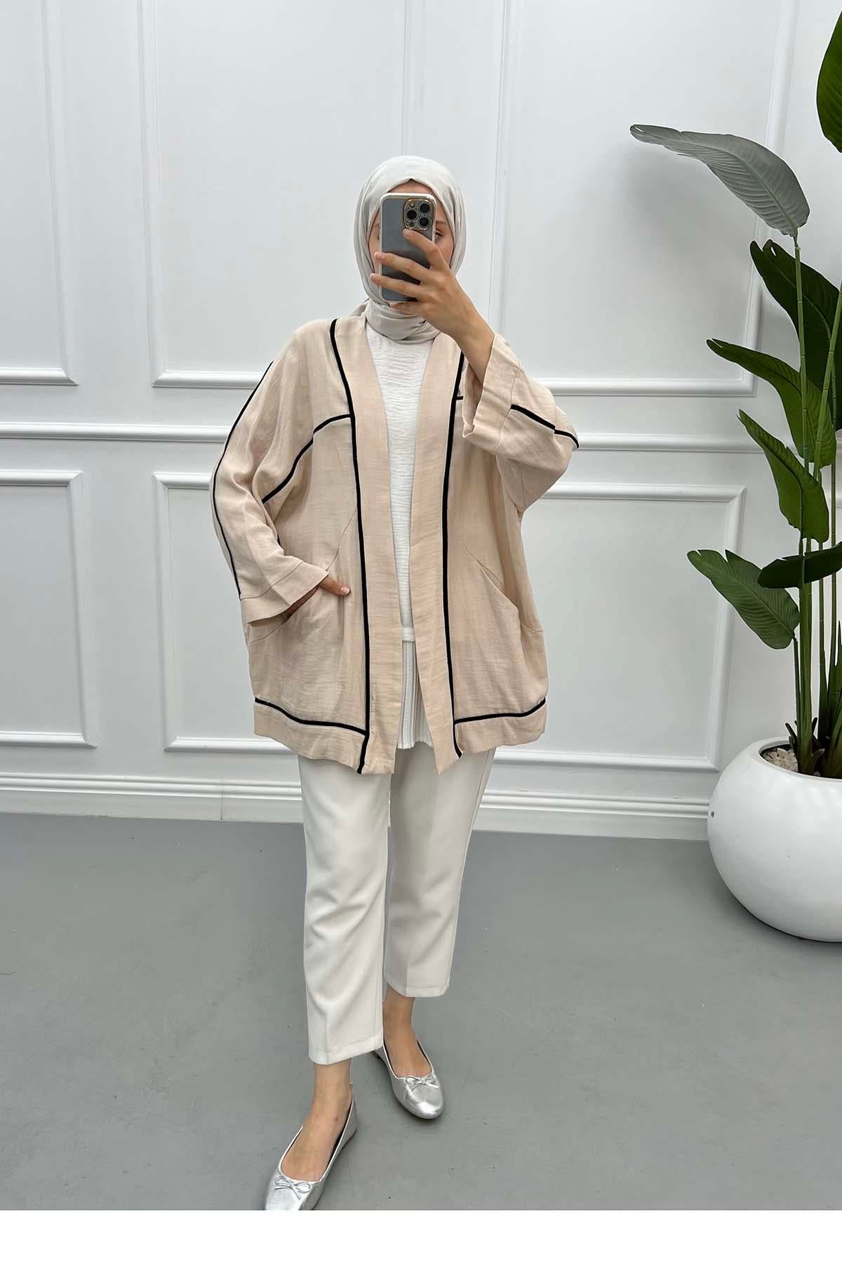 Biyeli Keten Kimono Bej