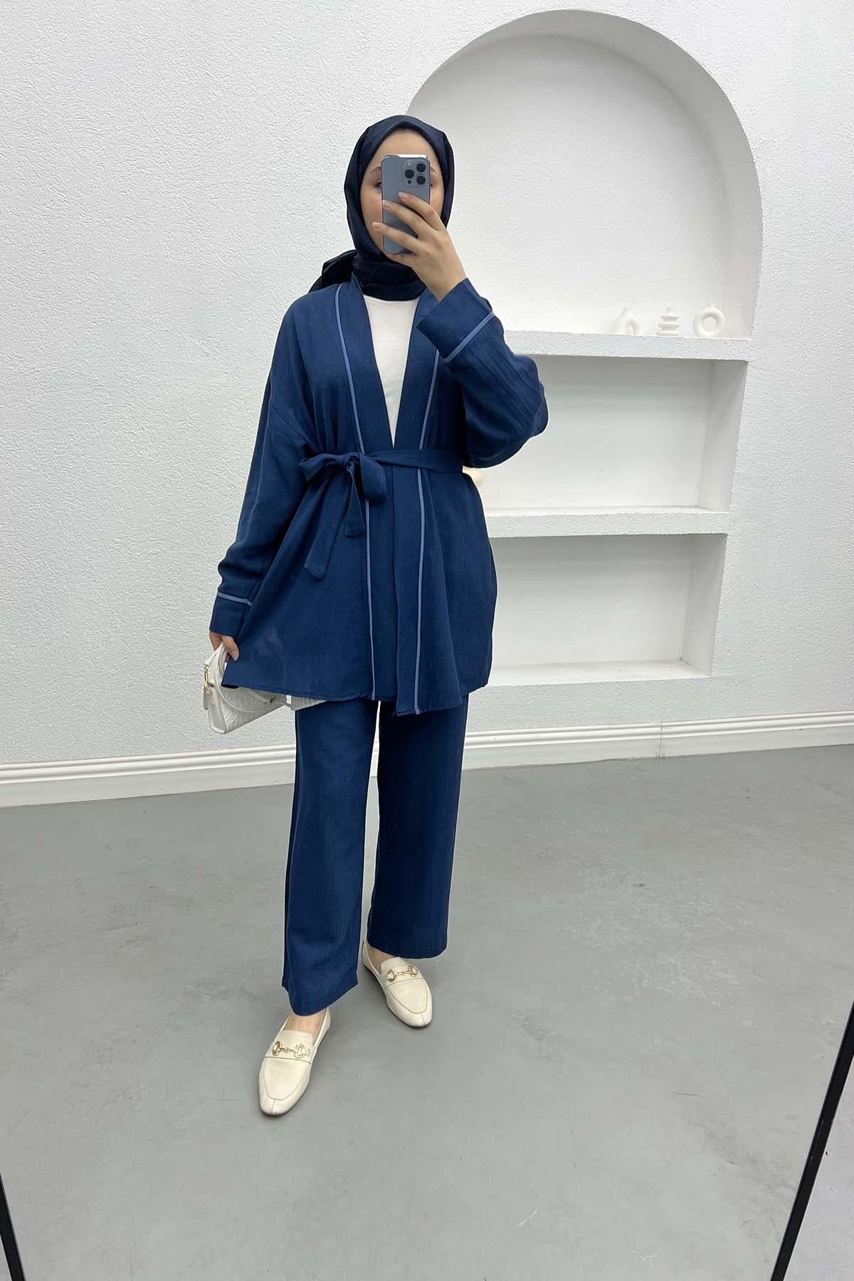 Biyeli Kimono Takım Lacivert