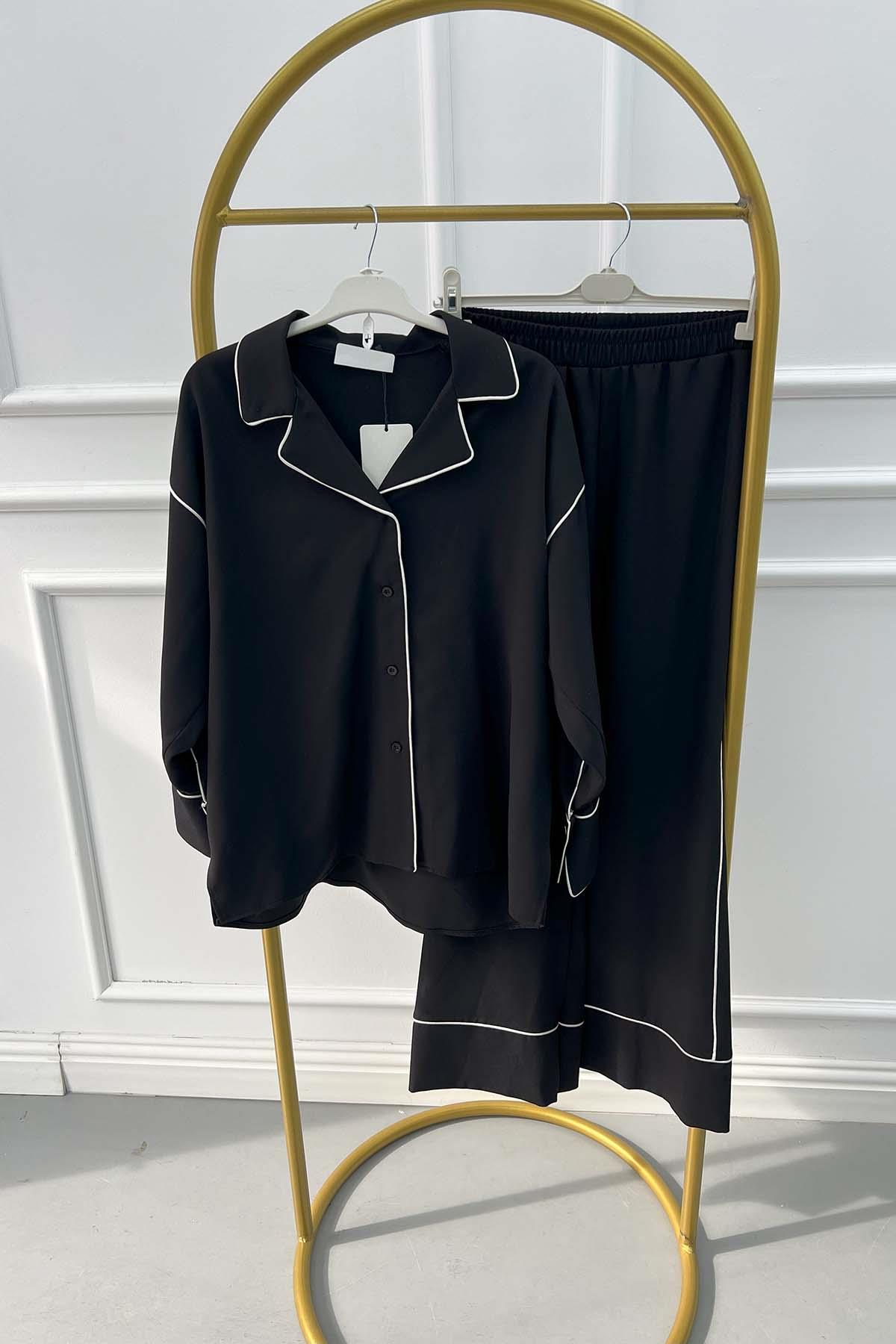 Biyeli Pantolon Takım Siyah