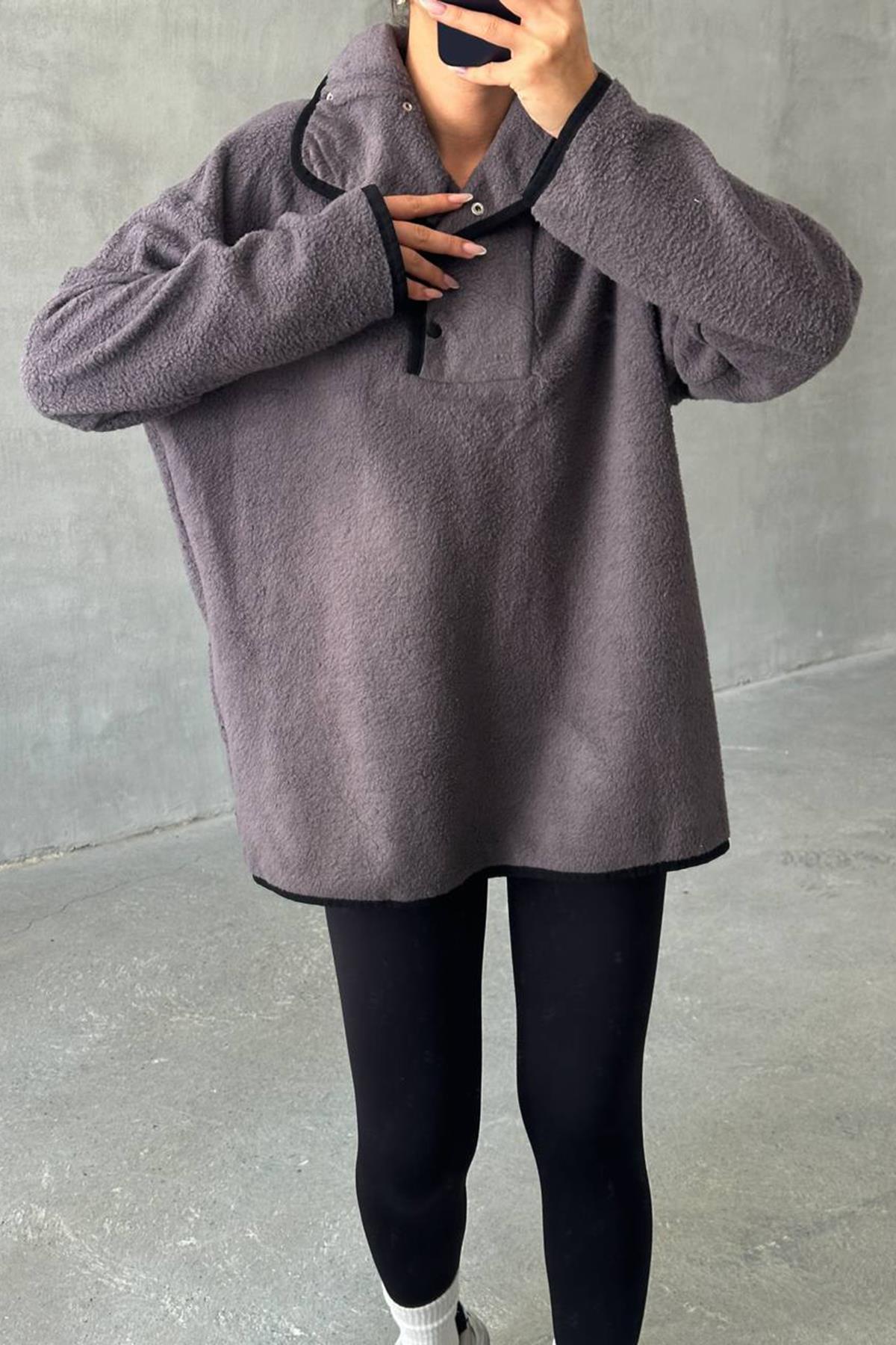 Biyeli Peluş Tunik Gri