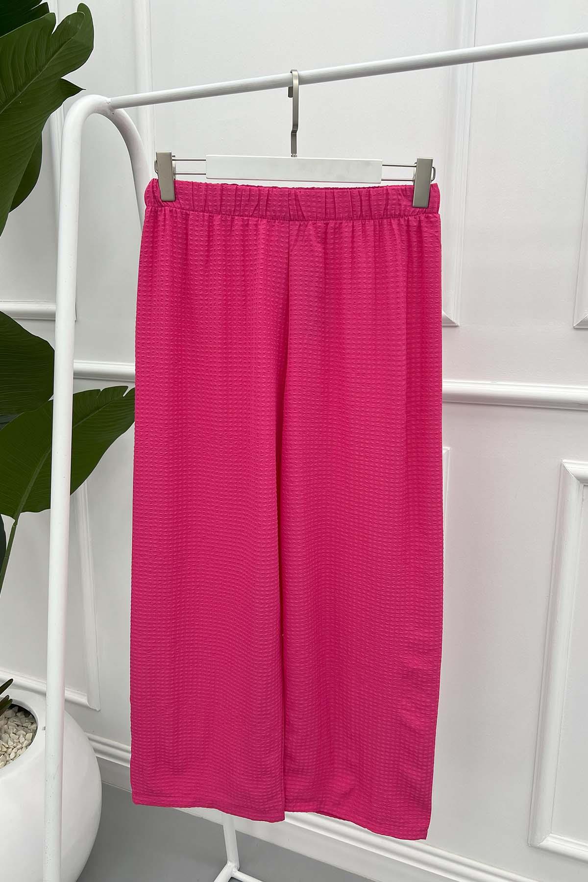 Bol Paça Gofre Pantolon Pembe