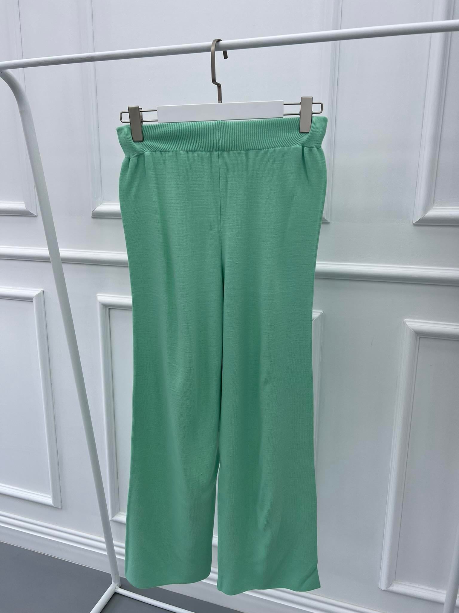 Bol Paça Triko Pantolon Su Yeşili